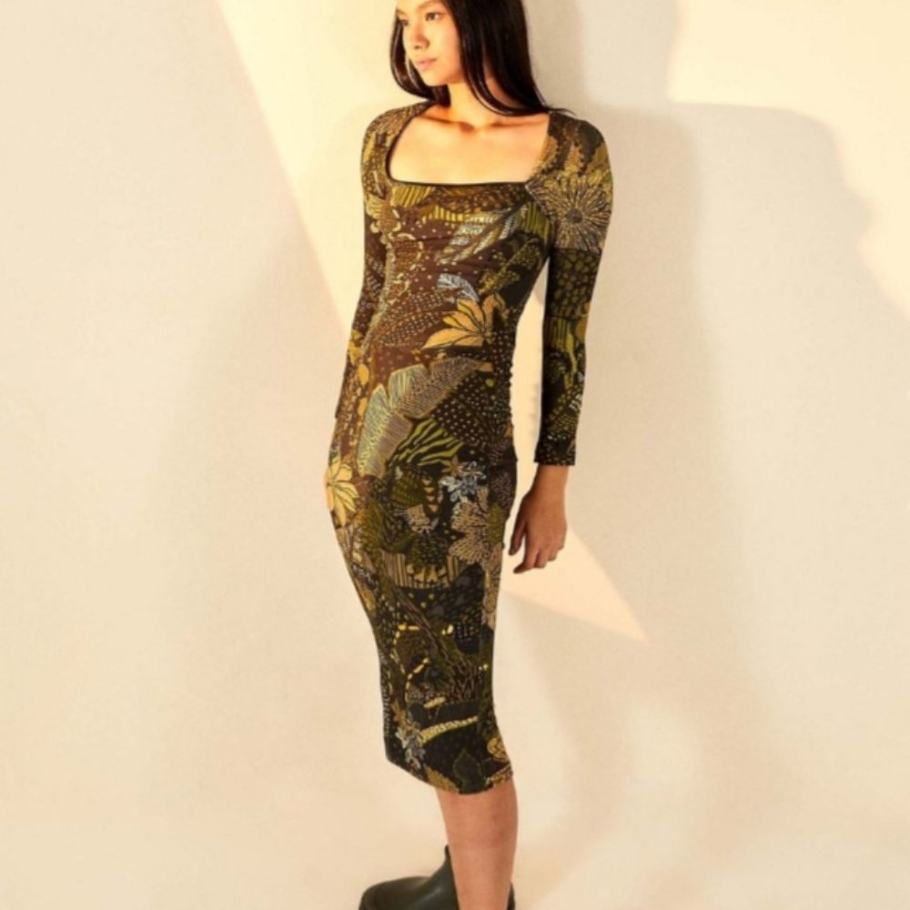 Farm Rio Green Leopard Jersey Dress Size Large